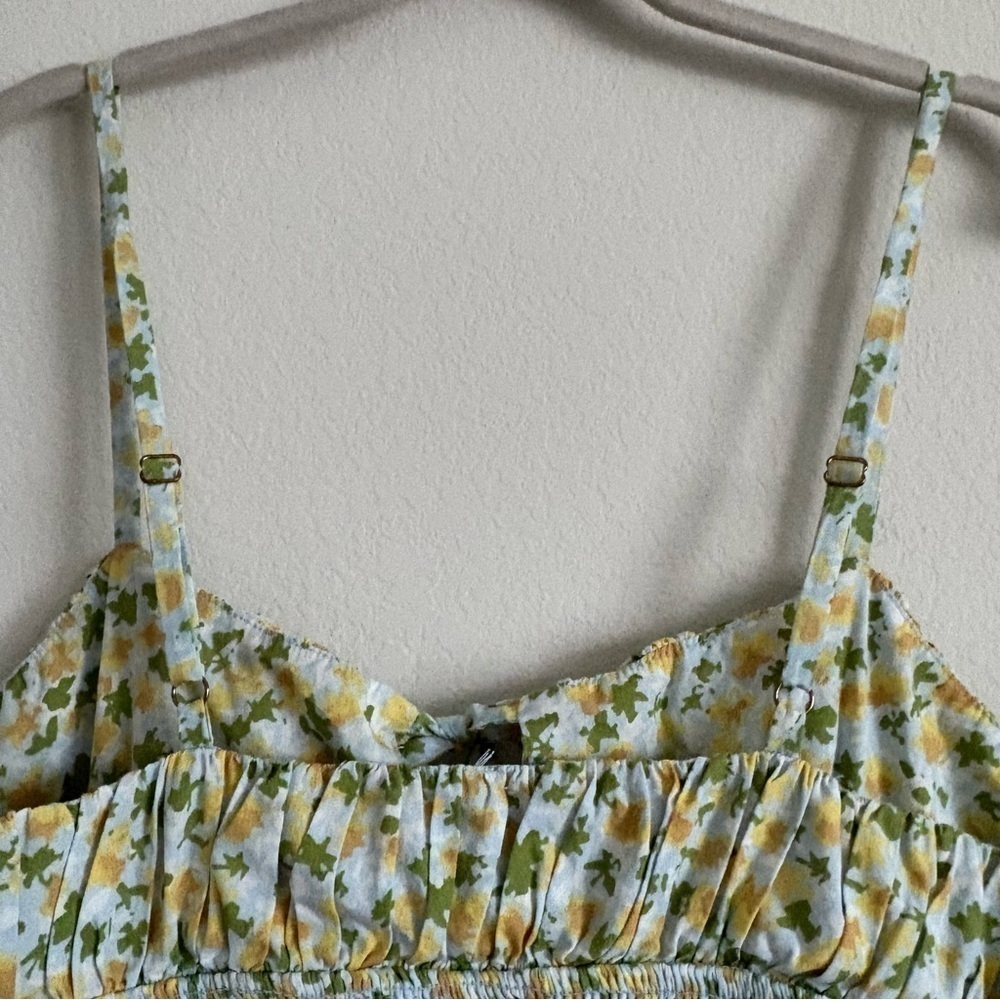 Free People Midi Floral Dress Baby Blue, Green and Yellow- size M - Picture 11 of 15